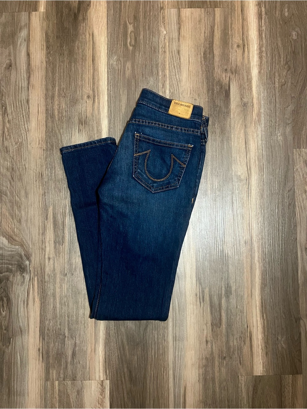 True Religion Jeans Womens 24 Blue Straight Leg Medium Wash Zip Denim Cotton USA